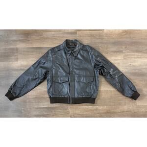 Dekalb Men’s Brown Leather Bomber Farming Jacket Size L Full Zip Lined